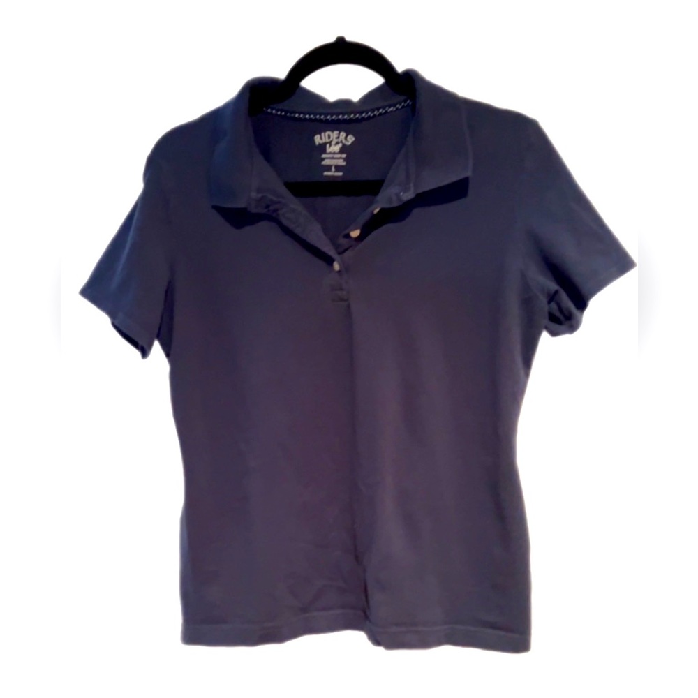Riders By Lee Women's Sz L Short Sleeve Polo Shirt Blue Pullover Casual